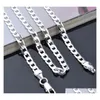 Toppkvalitet 4mm 925 Sterling Silver Necklace Curb Chain Figaro Chain Halsband Tv￥ Style Link Italy 16-24 tum Yiqro