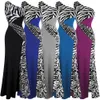 Anjo-moda feminina um ombro zebra frisado pedras preciosas costura vestidos de noite vestidos de baile vestido de festa 072