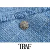 Traf Women Women Fashion Office Use Tweed Blazer Coat de Tweed Blazer de peito duplo vintage de manga longa fêmea de roupas chiques chiques 201106