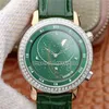 Calidad superior 43 mm Grandes complicaciones Celestial Sky Moon Diamond Cal.240 Reloj automático para hombre 5102 Esfera verde Correa de cuero Relojes para caballero