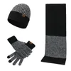 Vinter Knit Beanie Hat Neck Warmer Scarf och pekskärmshandskar set 3 st Fleece fodrad Skull Cap för män Kvinnor