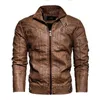 Lederjacke Stehkragen Männer Jacken Herbst Winter Reißverschluss Up Pelz gesäumt Motorradjacke Mode Tops Mantel Vintage Mantel Männer 201120