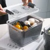 Caja de almacenamiento de plástico de cocina Caja de mantenimiento fresco Refrigerador Fruta Vegetal Drenaje Crisper Contenedores de almacenamiento de cocina con tapa LJ200812