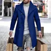 Herren Wollmischungen Retro Hahnentrittmuster Spleißen Wollmantel Männer Casual Umlegekragen Knopfjacke Herbst Winter Tasche Lange Windbre