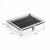 Smycken Klockor Lådor Kista 12 Grid Slots Silver Display Square Case Aluminium Suede Inside Container Holder Organizer