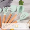 Cuisine Silicone Ustensile de cuisine Set Spatule antiadhésive Manche en bois Résistant à la chaleur Accessoires de cuisine Outils de cuisine 201223