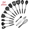 9 a 15pcs Conjunto de utensílios de cozinha Premium Silicone Aço Inoxidável Utensílios de Cozinha Não-Stick Espátula Resistente ao calor Ferramentas de cozimento 201223