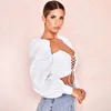 Chemisiers pour femmes chemises 2021 femmes été coton Bandage Blouse grande longue Slush lanterne manches réglable à lacets sangle haut court blanc Summe