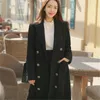 Kvinnorsullblandningar 2021 Vinter Koreanska Stil Kontor Lady Temperament Double-Breasted Slim Long Black Coats Jacka Kvinnor Högkvalitativ tyg