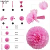 9 pcs Lanternas de papel conjunto de papel decorativo Pompoms Flor Pendurar bolas de favo de mel casamento / aniversário / Natal / Decoração de festa de Halloween Y200903