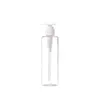 Kosmetisk plast transparent flaska platt axel Pet White Color Collar Lotion Presspump Raffillerbar bärbar förpackningsbehållare 100ml 120ml 150ml 200ml 250ml