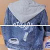 Женские куртки 2022 джинсовая куртка женская тонкая разорванные отверстия DENIM FEMME элегантный старинный бомбардировщик с капюшоном основные пальто R731