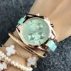 Fashion Brand wrist watch for women Girl 3 Dials crystal style Steel metal band quartz watches M61