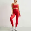 Chrleisure Red Women Chándal para fitness Deportes Sin costuras Verano 2 piezas Set Sport Traje Mujeres Push Up Bra y Booty Leggings 220105