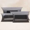 Kraft presente envoltório travesseiro caixa com janela de pvc transparente preto marrom branco travesseiros forma artesanal doces sabão embalagem caixas 255 n22952107