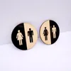 Väggklistermärken 1 stycke rund toalettdörrtecken män kvinnor trä badrum wc akryl 3d svart spegel yta klistermärke hem dekoration
