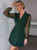 SRUBY contraste Dobby malla obispo manga Blazer mujer prendas de vestir exteriores solapa cuello doble botonadura vestido invierno traje abrigos Y220214