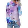 Femmes Tie Dye Chandail De Mode Gaufre Col Roulé Oblique Bouton Applique Pull Chandails Designer Femme Casual À Manches Longues Chandails En Tricot