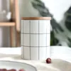 둥근 격자 무늬 밀봉 된 세라믹 보관 용기 티 커피 캔 탱크 팬 컨테이너 병 뚜껑이있는 주방 주최자 T200506