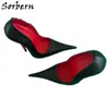 Sorbern 12cm preto e vermelho vestido sapatos mulheres apontou o dedo do pé deslizamento em Stilettos Real Leather Stilettos