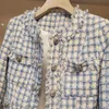 Kadın Tüvit Ceketler Pubsel O-Beeck Ekose Çifte Düğmeler Lüks Zarif Yün Palto Ofis Sonbahar Kış Giyim Gevşek B355 A9A0