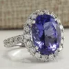 Классические большие овальные синие / фиолетовые кольца для женщин Ювелирные изделия Кристалл Циркон Кольцо Обручальное кольцо Bague