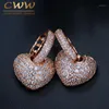 Hoop & Huggie CWWZircons Micro Pave Cubic Zirconia High Quality Lovely Cute Rose Gold Color Small CZ Heart Earrings For Women CZ0381