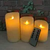 Pack of 3 Remote Control Moving Wick LED Flameless Candles , Flickering Battery Operated Pillar With Realistic Flame 211222