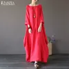 Printed Maxi Dress Womens Sundress ZANZEA Plus Size Linen Dress Summer Long Sleeve Long Tunic Vestiso Casual Party Robe T200416