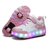 Kids LED usb roller shoes for boy girl glowing light up luminous sneakers with on wheels kids girls rollers skate shoes 201130