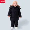 IYEAL Russie Hiver Chaud Enfants Vêtements Ensembles pour Garçons Naturel Fourrure Vers Le Bas Coton Neige Porter Coupe-Vent Ski Costume Enfants Bébé Vêtements 211224