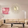 3D Grande Relógio de Parede Cristal Sol Moda Estilo Moderno Relógios Silenciosos Relógios Simples Decoração de Casa Decoração Preto / Gold LJ201211