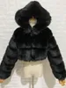 2020 Yüksek Kaliteli Kürklü Kırpılmış Faux Kürk Palto Ve Ceketler Kadınlar Kabuklu Üst Kat Kapüşonlu Kış Kürk Ceket MANTEAU Femme