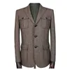 Vintage Wool hunting coat men Multi Pocket American work suit herringbone tweed jacket spring and autumn trend men suit blazer Y200107