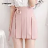 UVRCOS Lato Plised Mini Spódnica Sexy Kobiety Różowe Czarne Spódnice Odzież damska Y1214