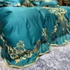 新しい高級ゴールドロイヤル刺繍グリーンブルーレッドエジプトコットンの結婚式の寝具セット布団カバーシートベッドリネンピローケースT200706