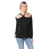 Off spalla Halter casual ragazze T-shirt da donna manica lunga bianco nero magliette femminili 2020 estate moda donna magliette top G220228