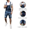2020夏のファッションメンズリッピングジーンズジャンプスーツショートパンツストリートスタイルの悩んでいるDenim Bibオーバーオールメンズカジュアルサスペンダーパンツ