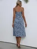 Allover Floral Print Ruched Biust Slit Dress Hem Cami Sukienka She01
