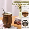 230ML 8oz Wooden Print Bombilla Yerba Mate Natural Gourd Tea Cup Set Double Walled Stainless Steel With Spoon and Cleaning RRF13534