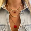 New 3mm Thin Tennis Chain Rainbow Colorful Red Green Blue CZ Heart Gold Plated Lover Choker Necklace 2021 Valentine's Day Gift