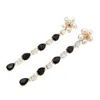 Bohemian Iridescent Flower Long Tassel Pearl Crystal Statement Drop Earrings Bridal For Wedding Acrylic Bead Oorbellen Jewery