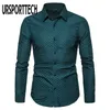 URSPORTTECH Camicia a maniche lunghe con stampa Uomo Large Size Regular Fit Camicie casual eleganti Camicia da uomo d'affari Camisas Masculina 201124