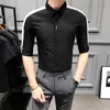 Erkekler Gömlek Yarım Kollu Yaz Casual Kısa Erkekler Için Patchwork Çizgili Siyah Beyaz Yakışıklı Slim Fit Camisa Masculina Sale1