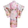 Japonés tradicional joven dama Yukata con Obitage satén kimono bata de baño vestido Vintage ropa de actuación vestido estampado Onesize282z