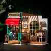Robotime Art Dollhouse DIY Miniature House Kits Mini Dollhouse med möbler Simons kaffeksaker för barnflickans present LJ201126