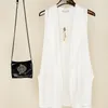 Asimmetria Gilet lungo in chiffon bianco estivo per le donne Cardigan senza maniche moda coreana Gilet femminile Gilet Cappotto giacca nera 201031