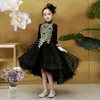 Black Red Little Girl Pageant Dresses With Gold Lace High Collar High Low Bling Tulle Flower Girl Dress Prom Evening Party Dress Kids P34