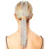 Stonefans trendiga strass hårtillbehörskedja för kvinnor smycken elegant full kristalltassel hårband lång kedja huvudbonad w01228u