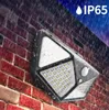 휴대용 100LED 태양 광 실외 방수 4- 사이드 태양열 전원 램프 120도 PIR 모션 센서 벽 조명 정원 야드 태양 램프